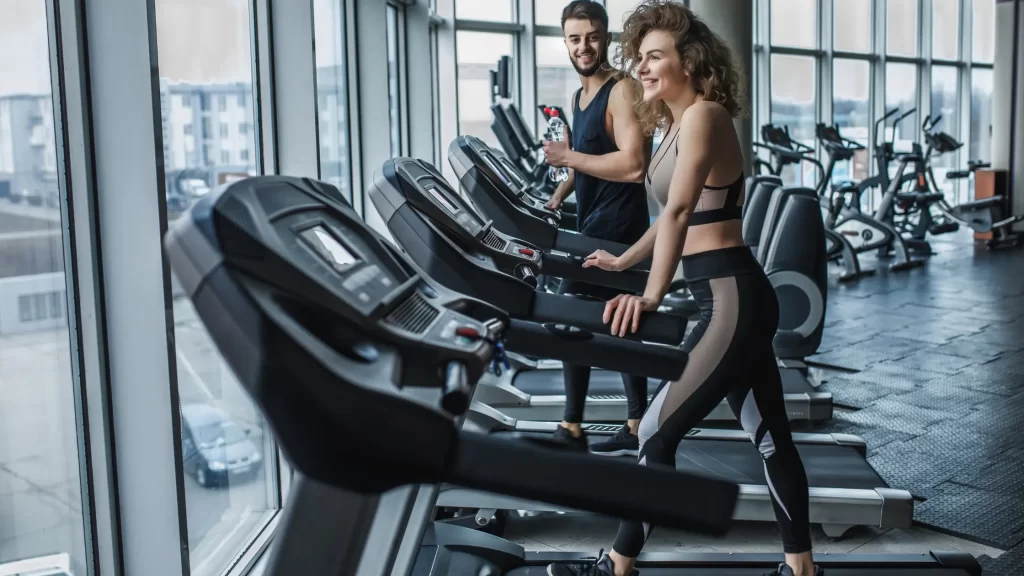 Luxury hotel gym with modern equipment and scenic view